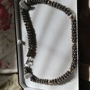 Sterlinng silver 925 beads textured choker necklace vintage heavy